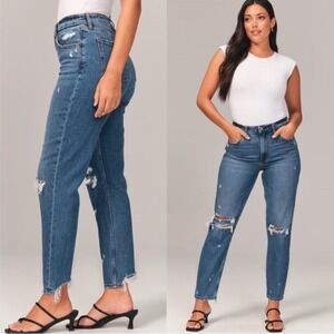 Abercrombie & Fitch Curve Love High Rise Mom Jeans Distressed Medium Wash 29 8R